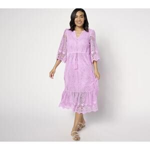 Destination 365 Womens Crotchet Midi Dress Size Large Petite Purple Bohemian